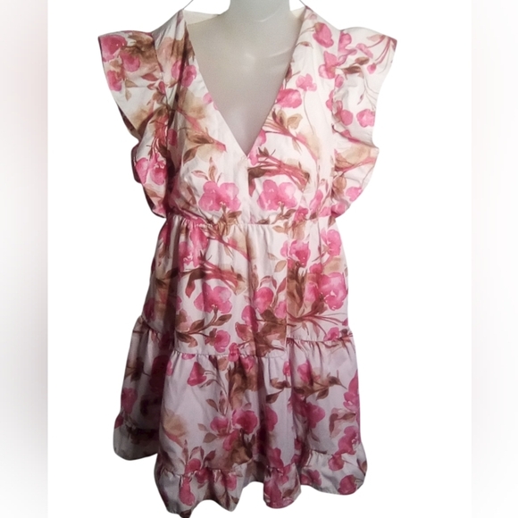 Abercrombie & Fitch Women’s Poplin Tiered Floral V Neck Ruffle Dress Size MT - Picture 5 of 12